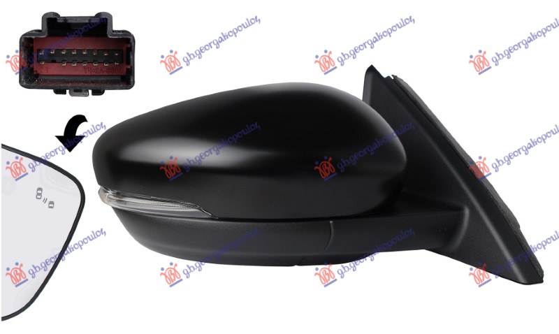 DOOR MIRROR ELECT. HEATED FOLDABLE PRIMED W/MEMORY (W/S. LAMP & FOOT L. & BLIS) 15PIN (A QUALITY) (CONVEX GLASS)