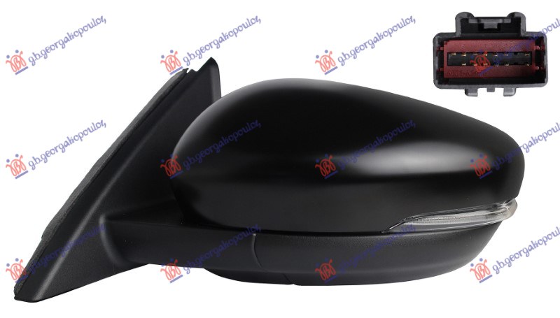 DOOR MIRROR ELECT. HEATED FOLDABLE PRIMED W/MEMORY (W/S. LAMP & FOOT L.) 13PIN (A QUALITY) (CONVEX GLASS)