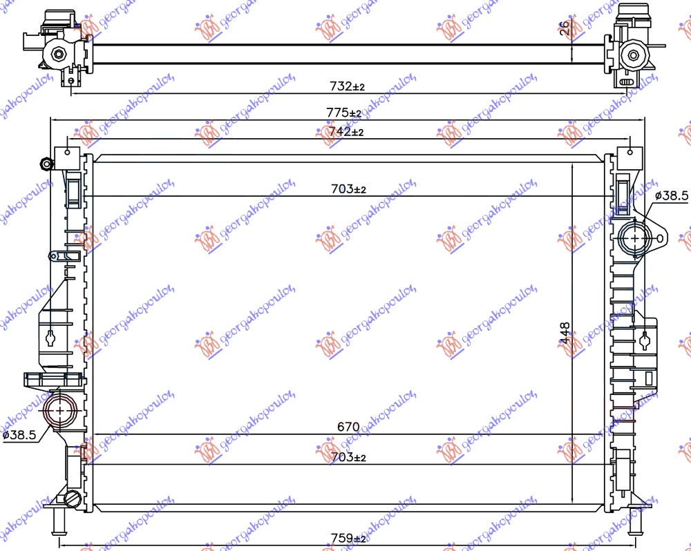 RADIATOR 1.6 EcoBoost PETROL 2.0 TDCi MANUAL DIESEL -2015 (670x449x26)