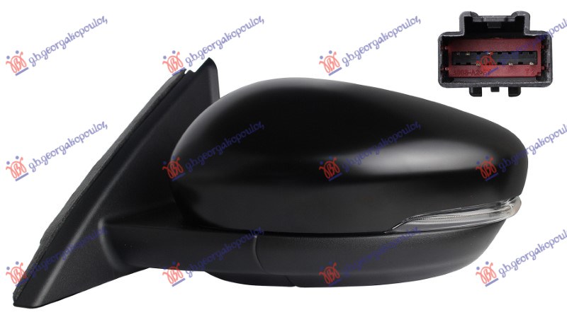 DOOR MIRROR ELECTRICAL HEATED PRIMED (W/SIDE LAMP) 6 PIN (A QUALITY) (CONVEX GLASS)