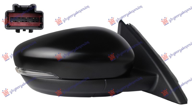 DOOR MIRROR ELECTRICAL HEATED PRIMED (W/SIDE LAMP) 6 PIN (A QUALITY) (CONVEX GLASS)