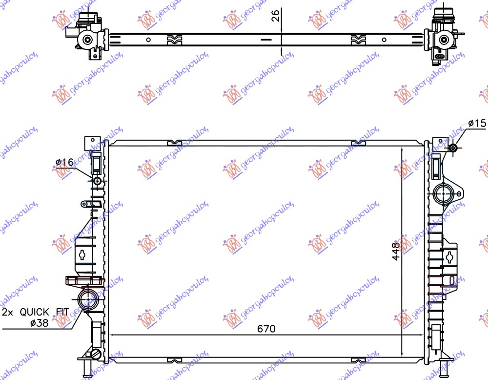 RADIATOR 2.0 TDCi AUTOMATIC DIESEL -2015 (670x448x26)